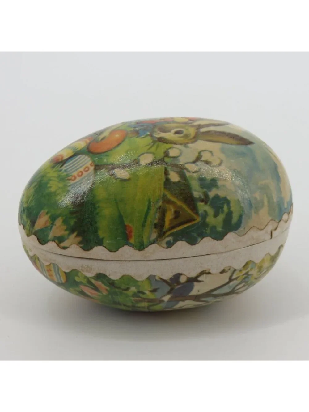 Antique German Easter Bunny Paper Mache Egg Candy Container 3.5in Germany Rabbit